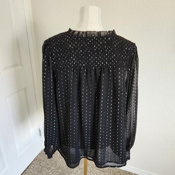 Old Navy Ruffle Neck Blouse Womens XL Black Silver Sparkly Sheer Top New NWT - Picture 3 of 4